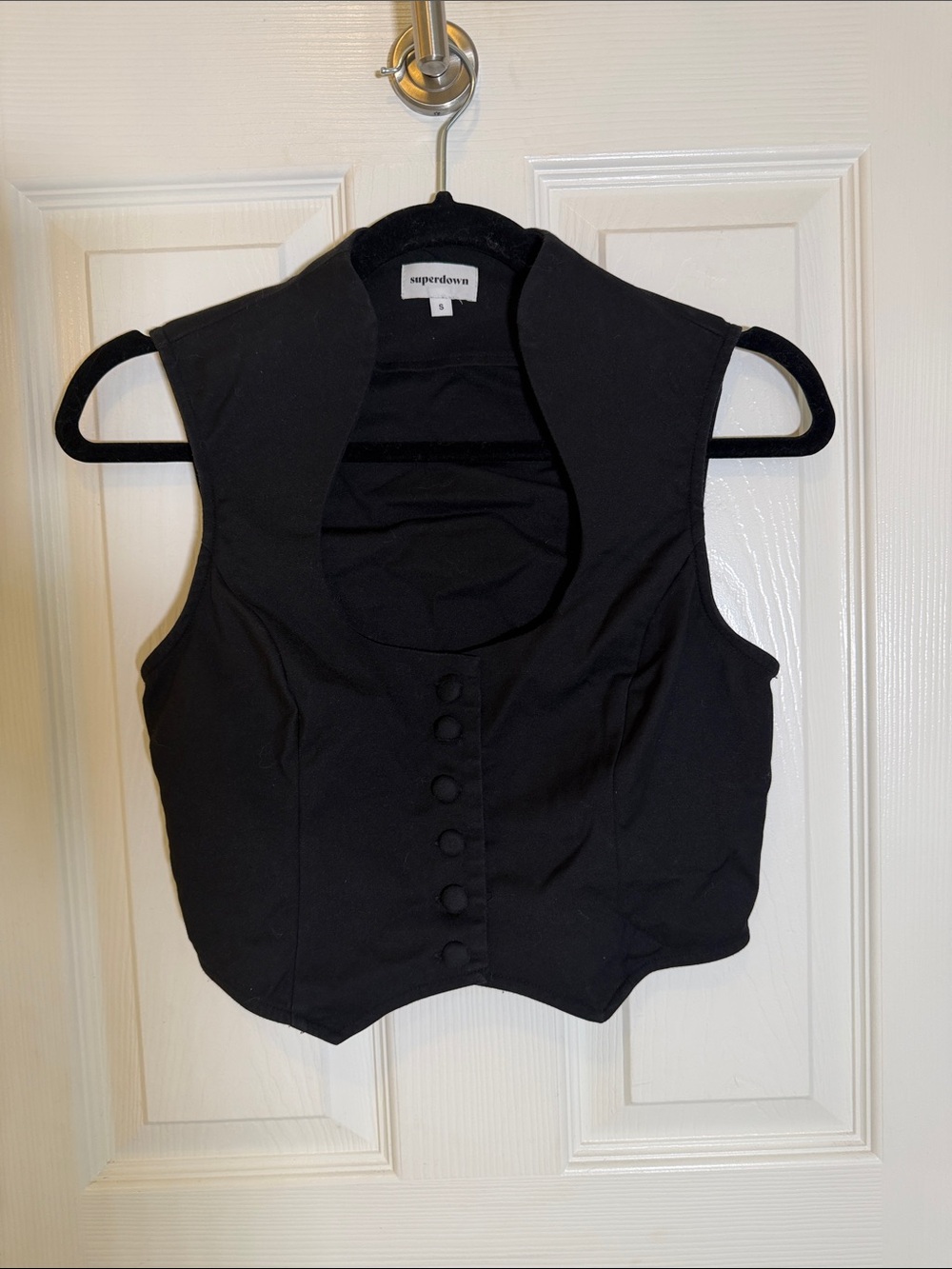 superdown Black Sleeveless Button-Front Vest Bodysuit